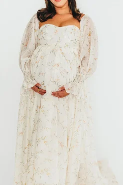 Best Worth Collective Delilah Dress With Train in Cream Floral - Bump Friendly (XS-XL) Resto