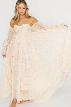 Clearance Worth Collective Delilah Maxi Dress with Train in Peach - Bump Friendly (XS-3XL)