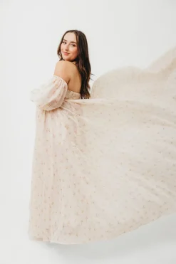 Clearance Worth Collective Delilah Maxi Dress with Train in Peach - Bump Friendly (XS-3XL)