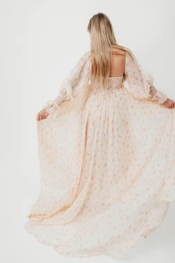 Clearance Worth Collective Delilah Maxi Dress with Train in Peach - Bump Friendly (XS-3XL)