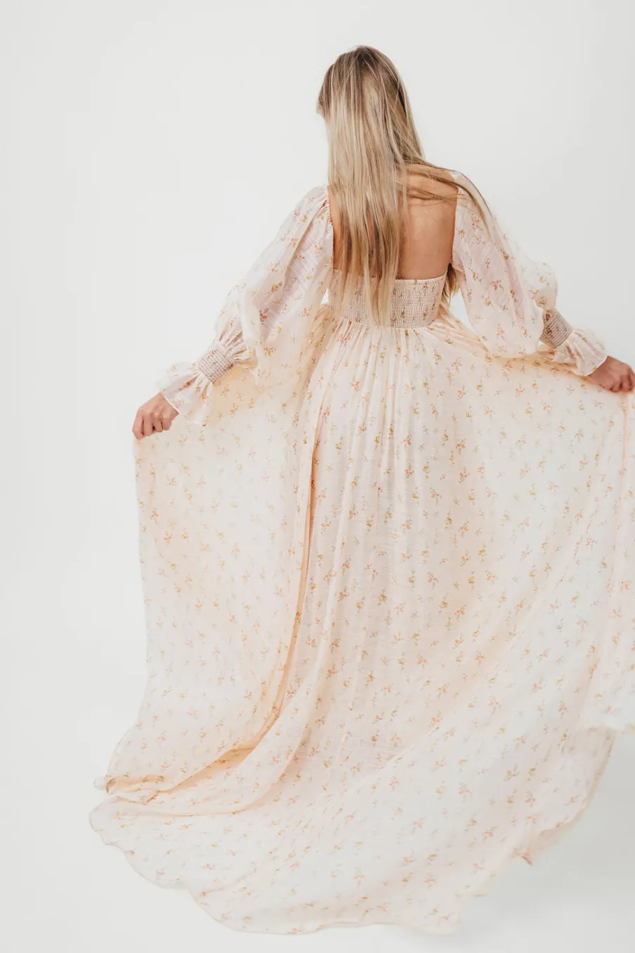 Clearance Worth Collective Delilah Maxi Dress with Train in Peach - Bump Friendly (XS-3XL)