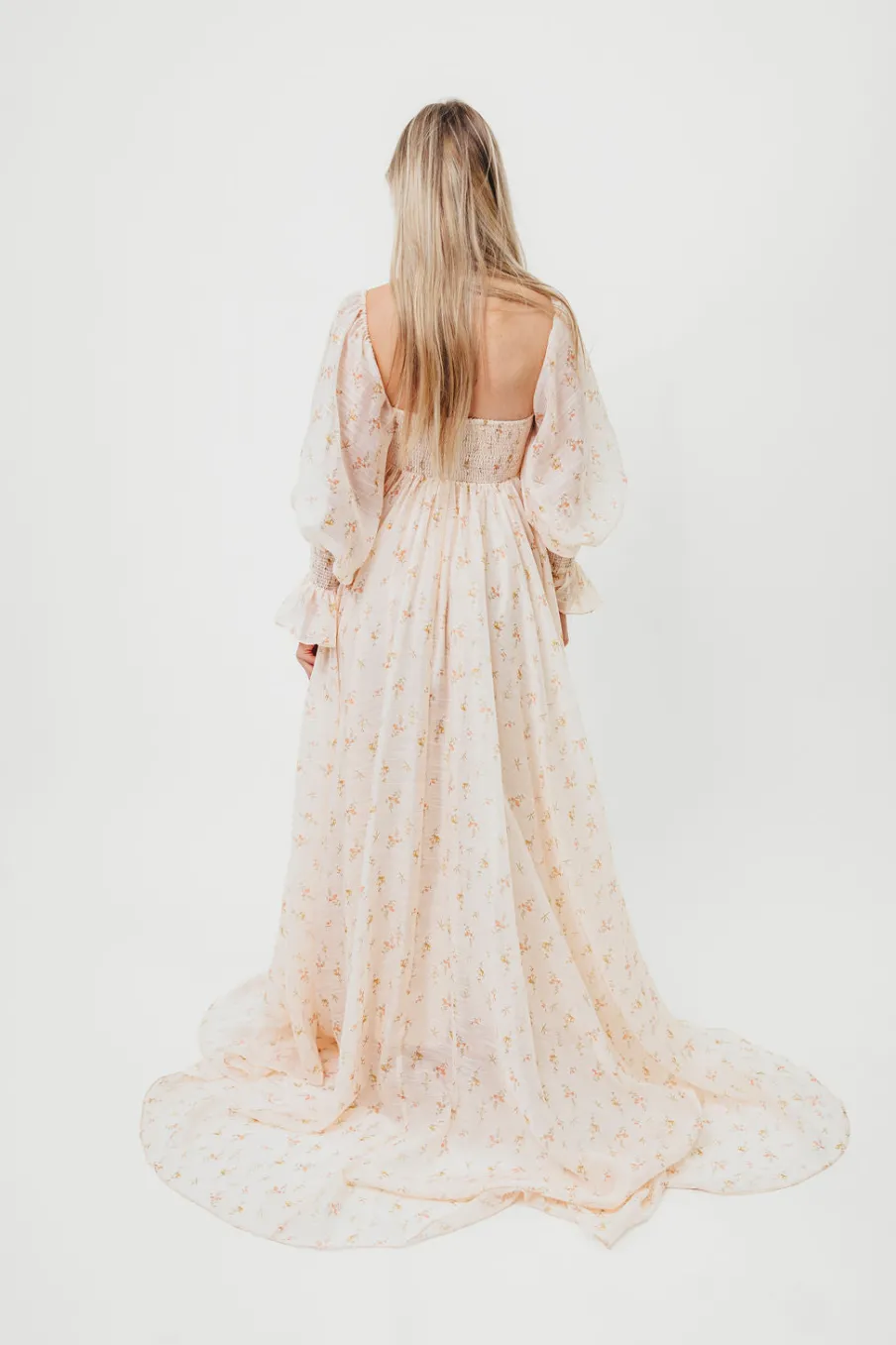 Clearance Worth Collective Delilah Maxi Dress with Train in Peach - Bump Friendly (XS-3XL)