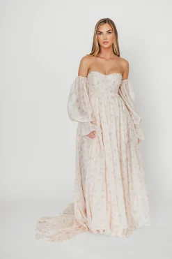 Clearance Worth Collective Delilah Maxi Dress with Train in Peach - Bump Friendly (XS-3XL)