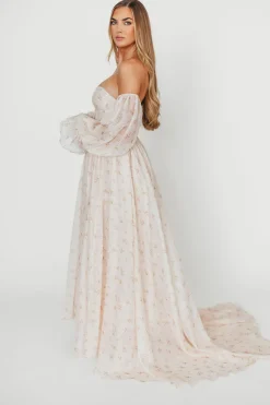 Clearance Worth Collective Delilah Maxi Dress with Train in Peach - Bump Friendly (XS-3XL)