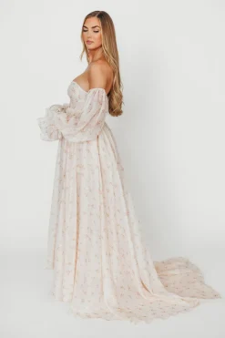 Clearance Worth Collective Delilah Maxi Dress with Train in Peach - Bump Friendly (XS-3XL)