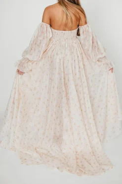 Clearance Worth Collective Delilah Maxi Dress with Train in Peach - Bump Friendly (XS-3XL)