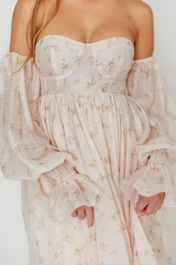 Clearance Worth Collective Delilah Maxi Dress with Train in Peach - Bump Friendly (XS-3XL)