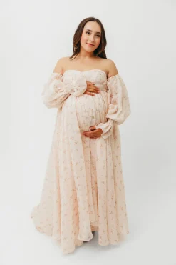Clearance Worth Collective Delilah Maxi Dress with Train in Peach - Bump Friendly (XS-3XL)