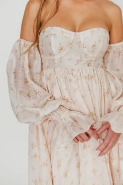Clearance Worth Collective Delilah Maxi Dress with Train in Peach - Bump Friendly (XS-3XL)