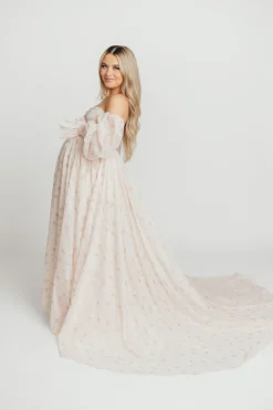 Clearance Worth Collective Delilah Maxi Dress with Train in Peach - Bump Friendly (XS-3XL)
