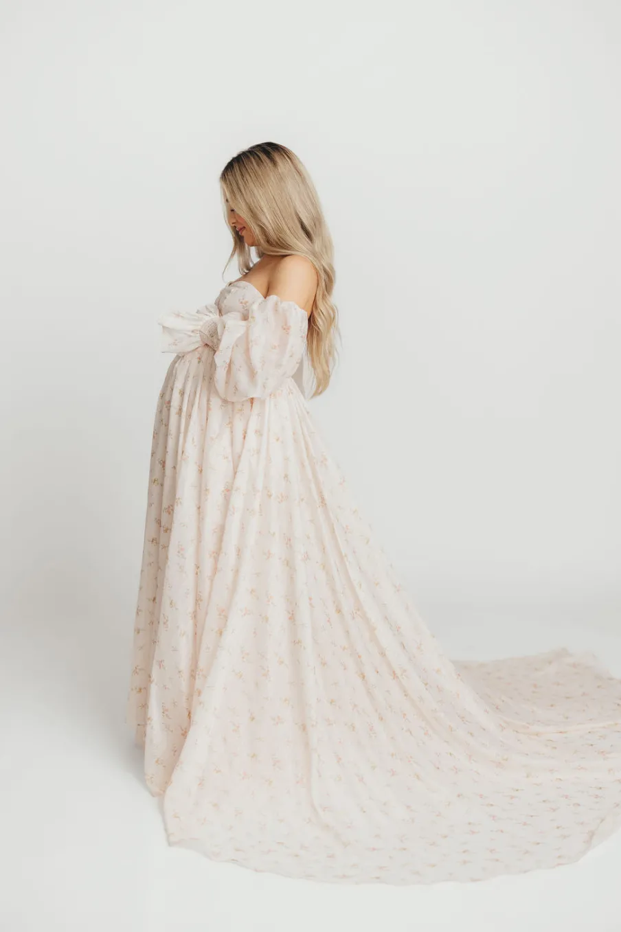 Clearance Worth Collective Delilah Maxi Dress with Train in Peach - Bump Friendly (XS-3XL)