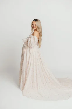 Clearance Worth Collective Delilah Maxi Dress with Train in Peach - Bump Friendly (XS-3XL)