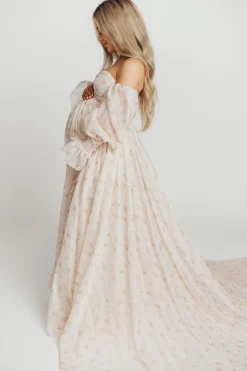 Clearance Worth Collective Delilah Maxi Dress with Train in Peach - Bump Friendly (XS-3XL)