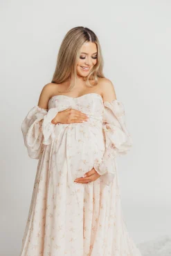 Clearance Worth Collective Delilah Maxi Dress with Train in Peach - Bump Friendly (XS-3XL)