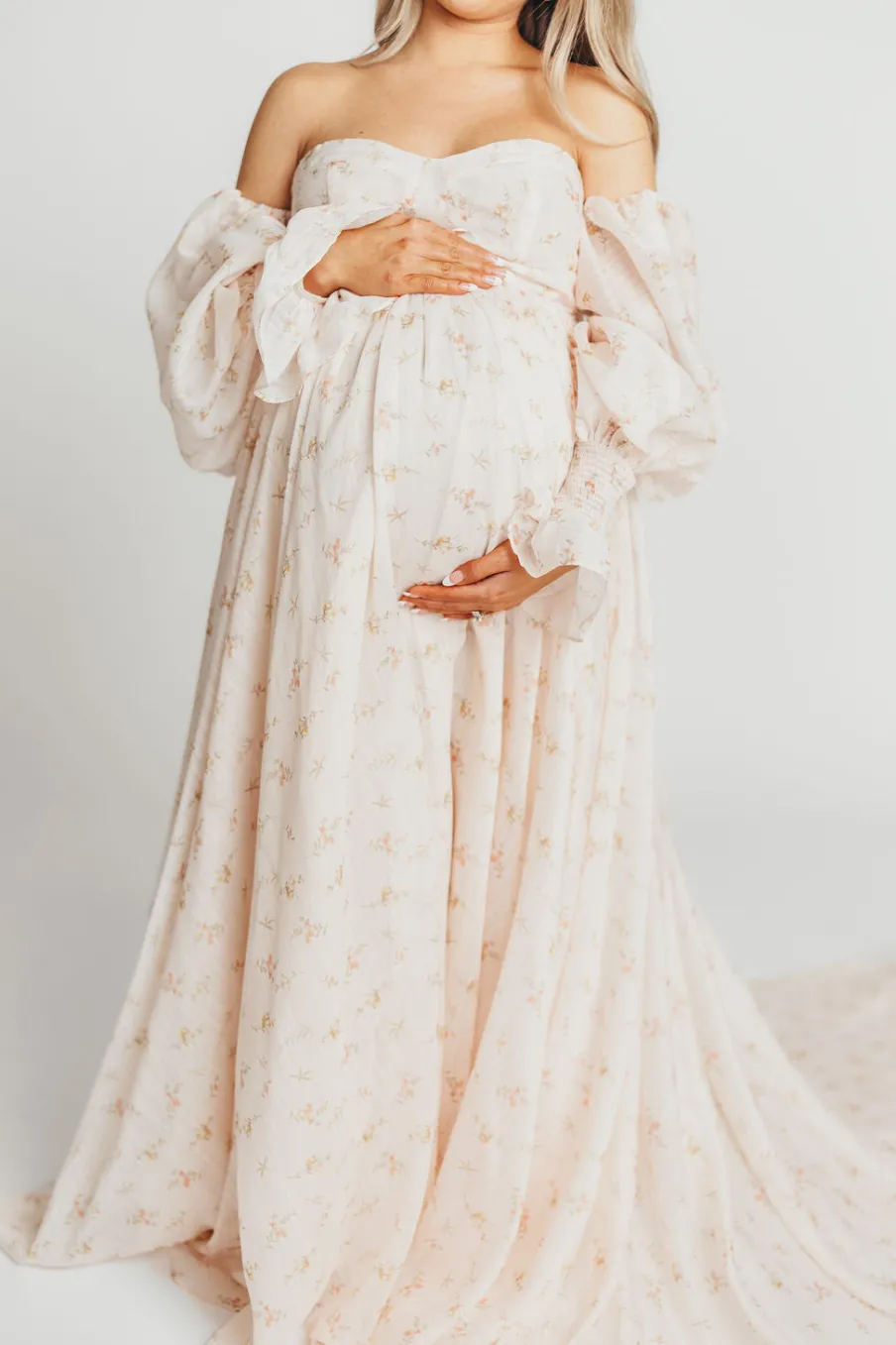 Clearance Worth Collective Delilah Maxi Dress with Train in Peach - Bump Friendly (XS-3XL)