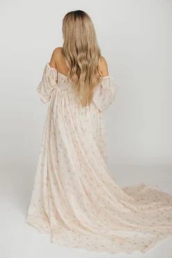 Clearance Worth Collective Delilah Maxi Dress with Train in Peach - Bump Friendly (XS-3XL)