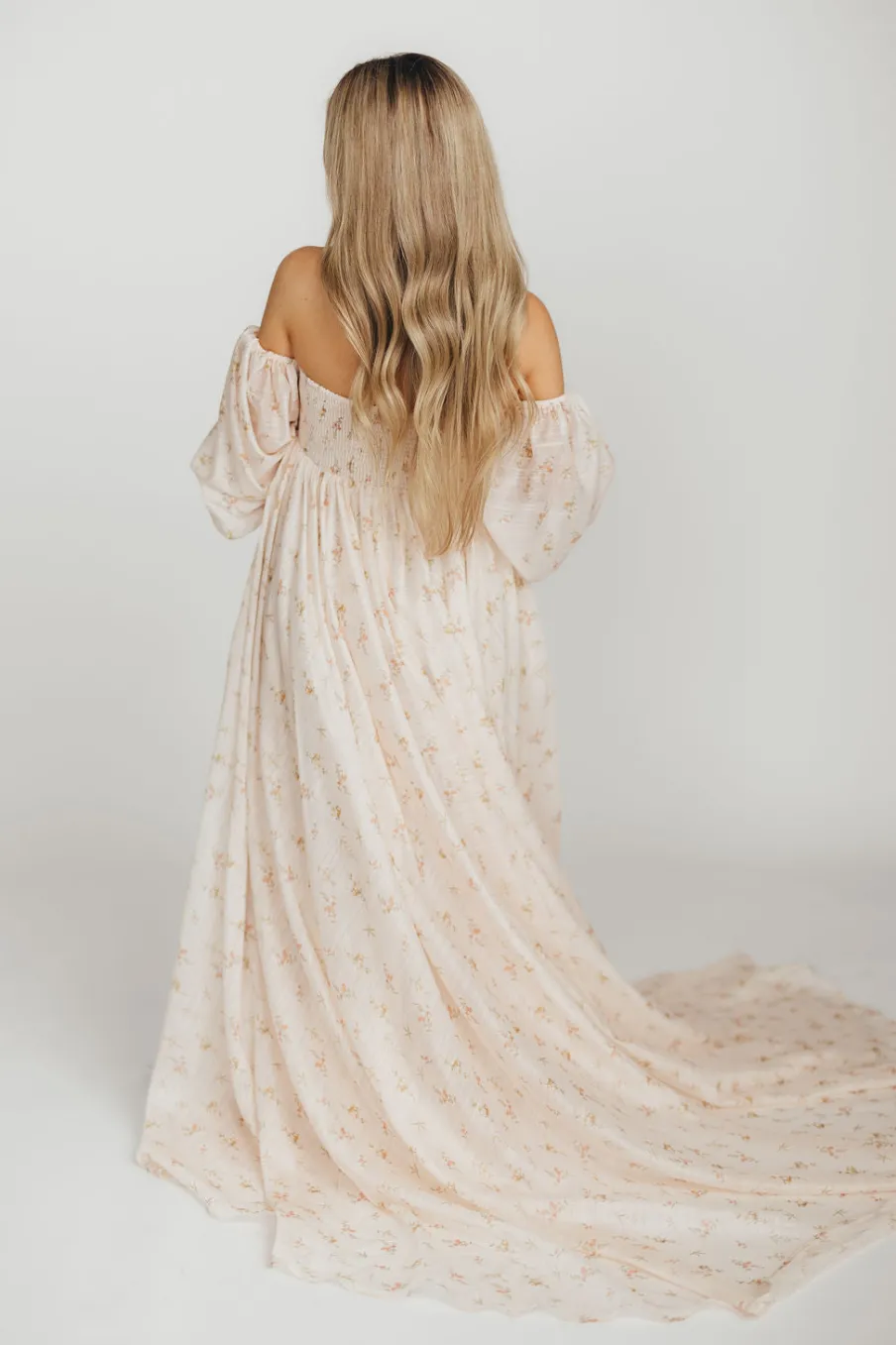 Clearance Worth Collective Delilah Maxi Dress with Train in Peach - Bump Friendly (XS-3XL)