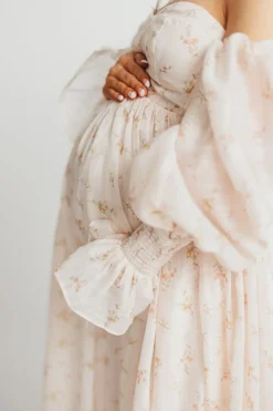 Clearance Worth Collective Delilah Maxi Dress with Train in Peach - Bump Friendly (XS-3XL)