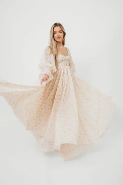 Clearance Worth Collective Delilah Maxi Dress with Train in Peach - Bump Friendly (XS-3XL)