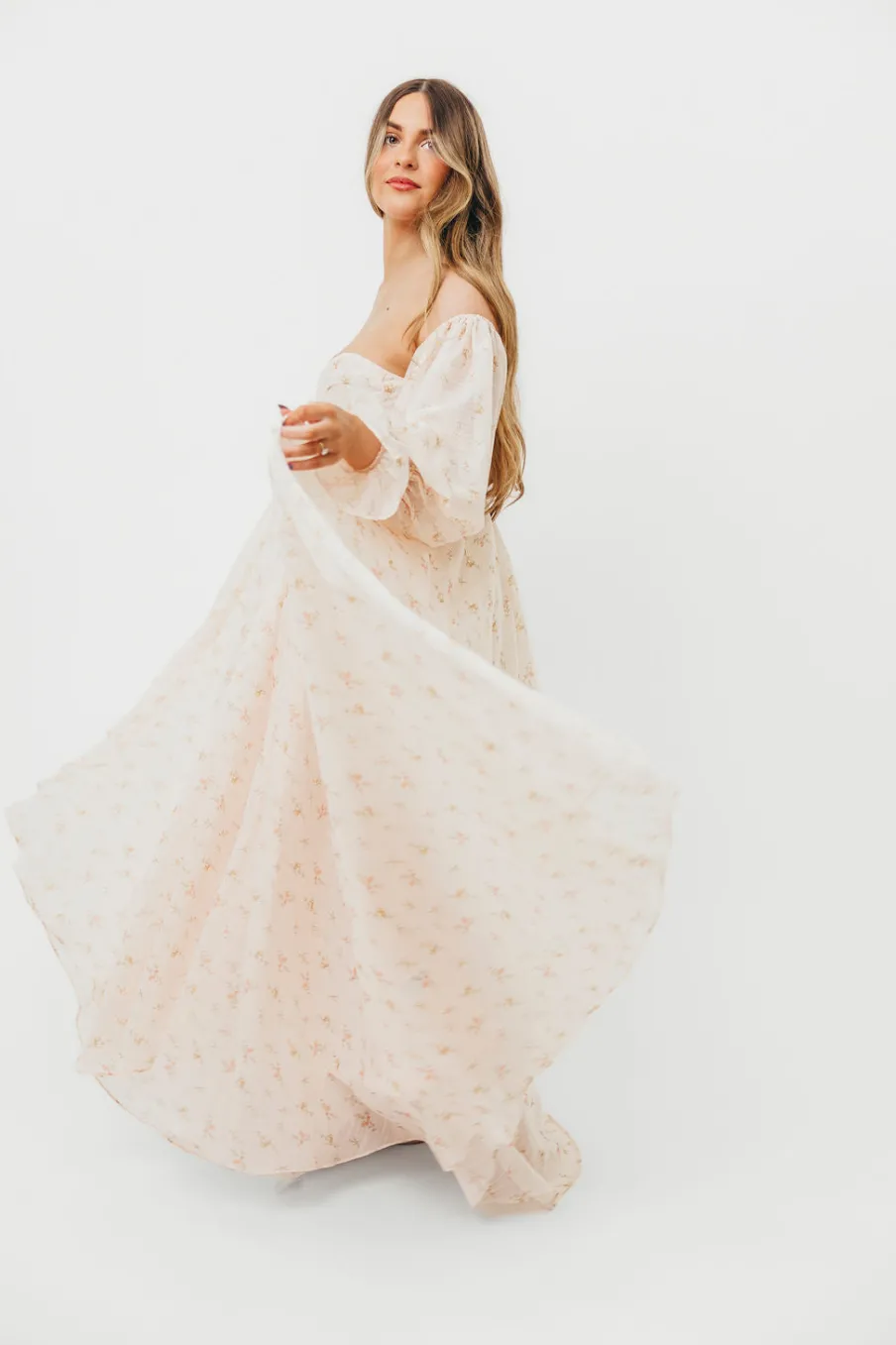 Clearance Worth Collective Delilah Maxi Dress with Train in Peach - Bump Friendly (XS-3XL)