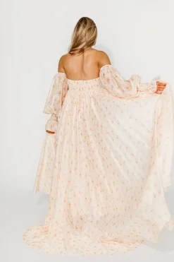 Clearance Worth Collective Delilah Maxi Dress with Train in Peach - Bump Friendly (XS-3XL)
