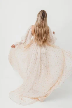 Clearance Worth Collective Delilah Maxi Dress with Train in Peach - Bump Friendly (XS-3XL)