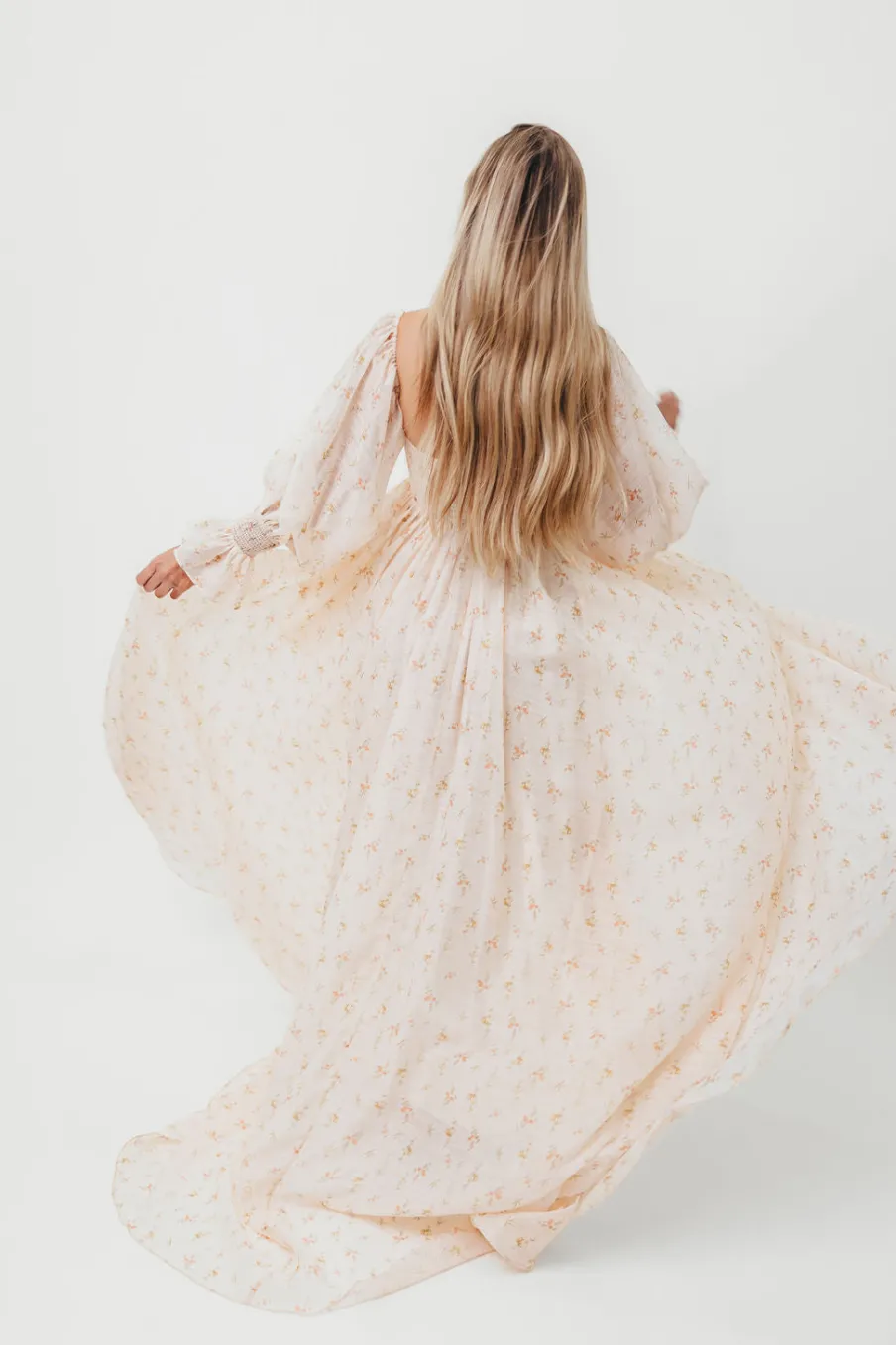Clearance Worth Collective Delilah Maxi Dress with Train in Peach - Bump Friendly (XS-3XL)