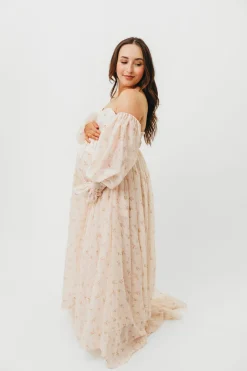 Clearance Worth Collective Delilah Maxi Dress with Train in Peach - Bump Friendly (XS-3XL)
