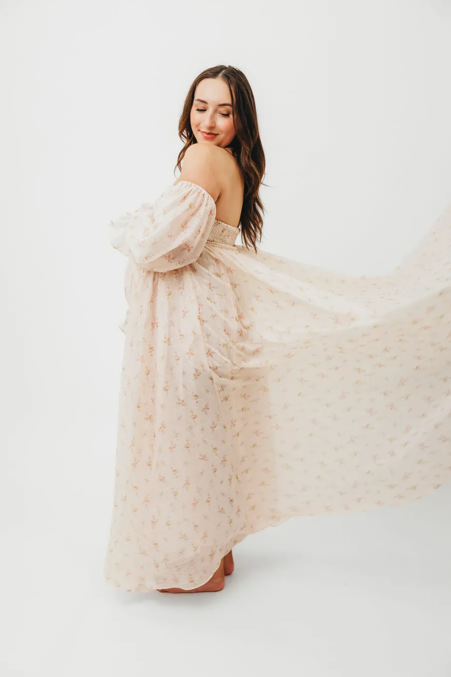 Clearance Worth Collective Delilah Maxi Dress with Train in Peach - Bump Friendly (XS-3XL)