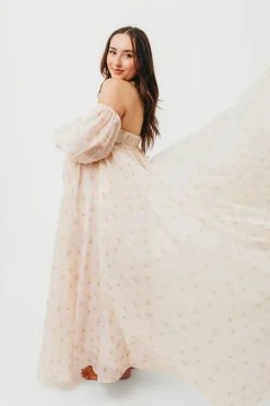 Clearance Worth Collective Delilah Maxi Dress with Train in Peach - Bump Friendly (XS-3XL)