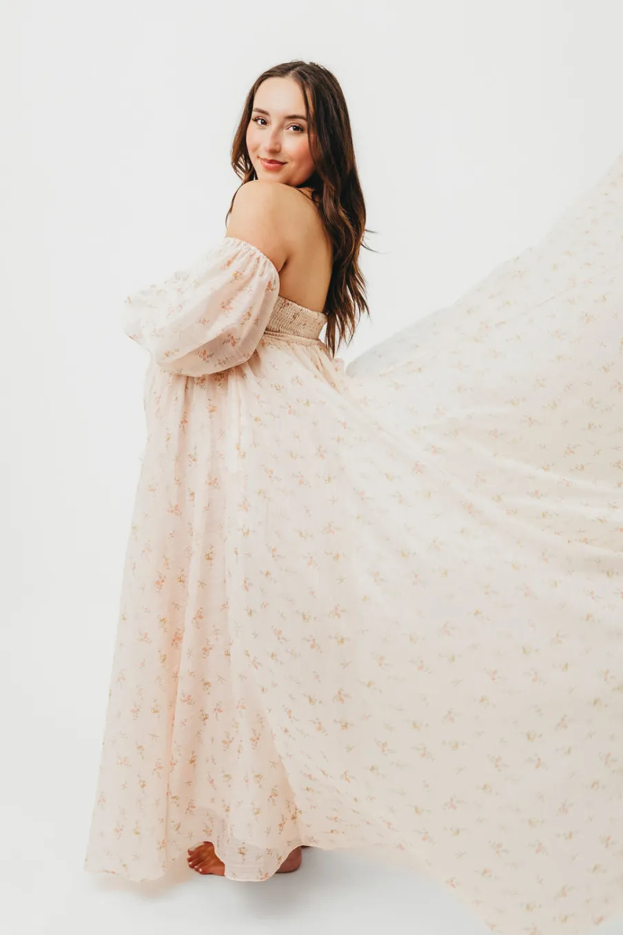Clearance Worth Collective Delilah Maxi Dress with Train in Peach - Bump Friendly (XS-3XL)