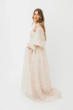 Clearance Worth Collective Delilah Maxi Dress with Train in Peach - Bump Friendly (XS-3XL)