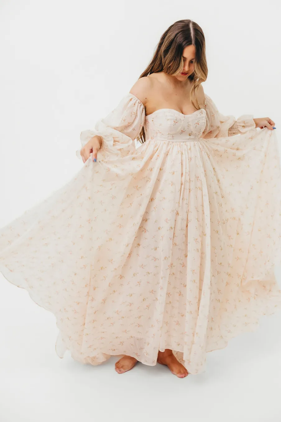 Clearance Worth Collective Delilah Maxi Dress with Train in Peach - Bump Friendly (XS-3XL)