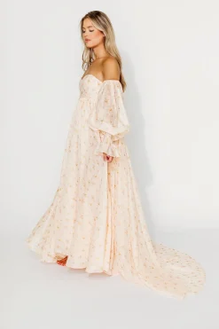 Clearance Worth Collective Delilah Maxi Dress with Train in Peach - Bump Friendly (XS-3XL)