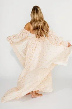 Clearance Worth Collective Delilah Maxi Dress with Train in Peach - Bump Friendly (XS-3XL)