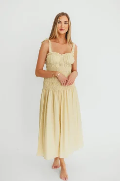 Hot Worth Collective Della Adjustable Tie Midi Dress in Yellow