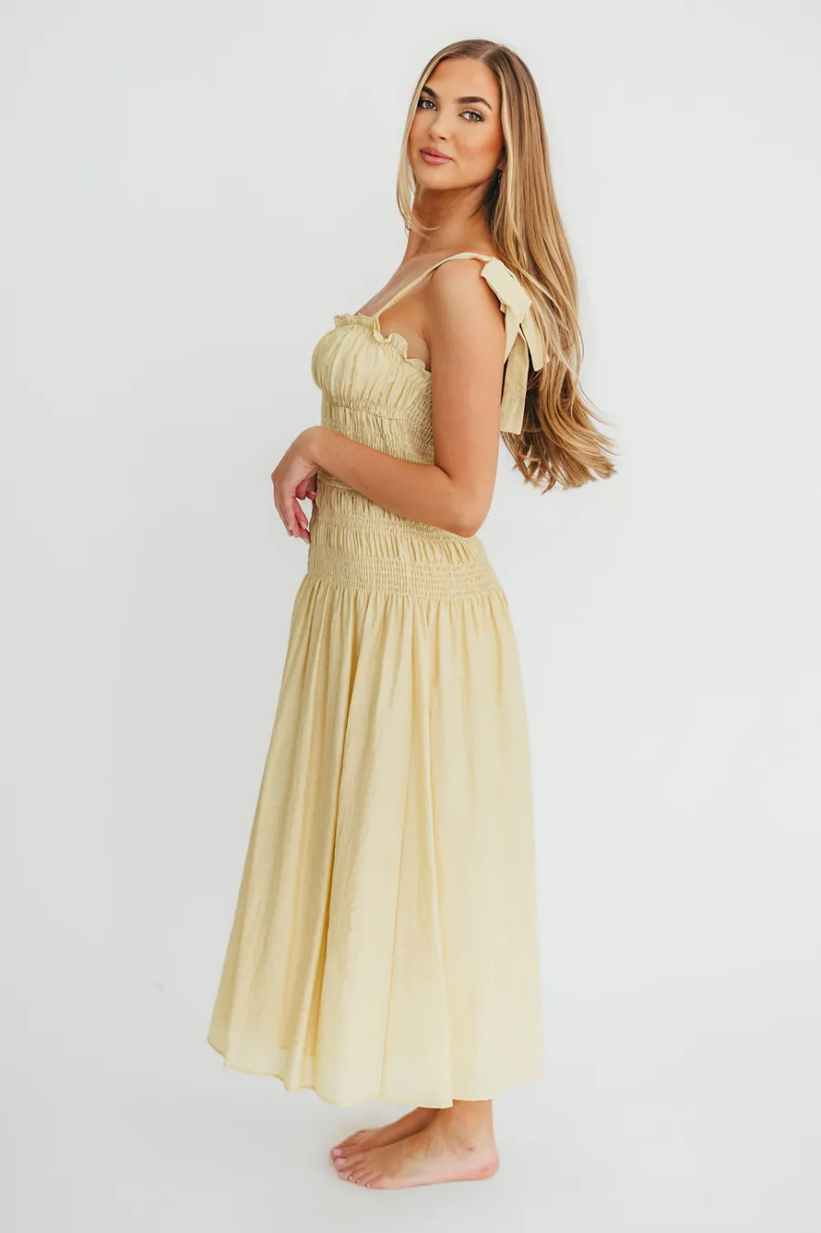 Hot Worth Collective Della Adjustable Tie Midi Dress in Yellow