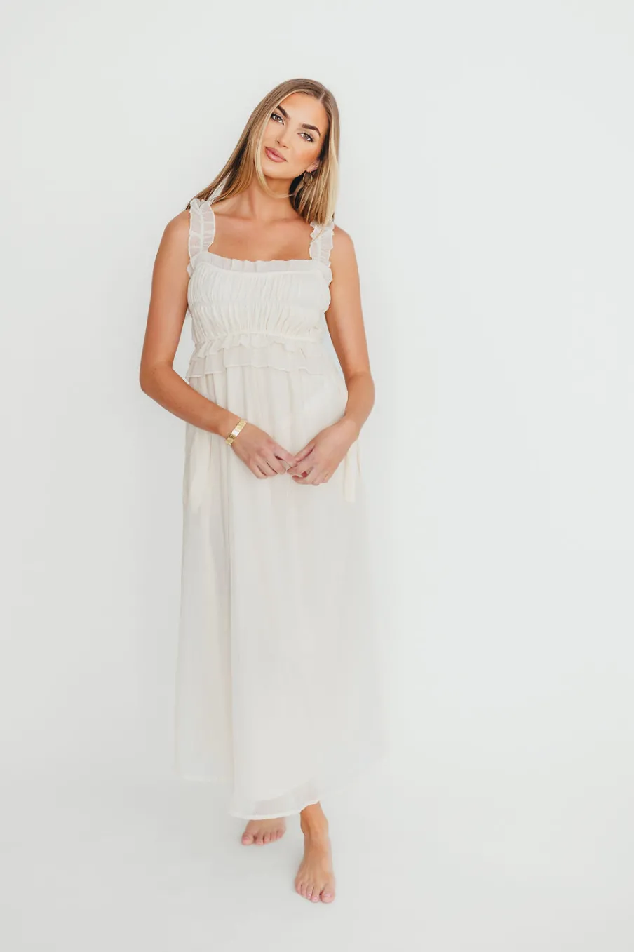 Sale Worth Collective Demi Ruffle Midi Dress in Ecru