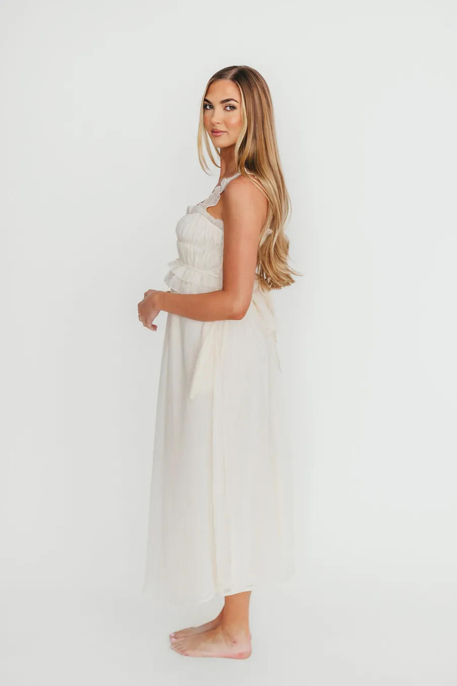 Sale Worth Collective Demi Ruffle Midi Dress in Ecru