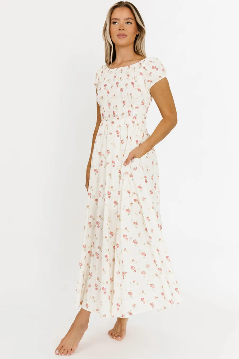 Best Worth Collective Denise 100% Cotton Smocked Maxi Dress with Piecing and Strappy Back in
