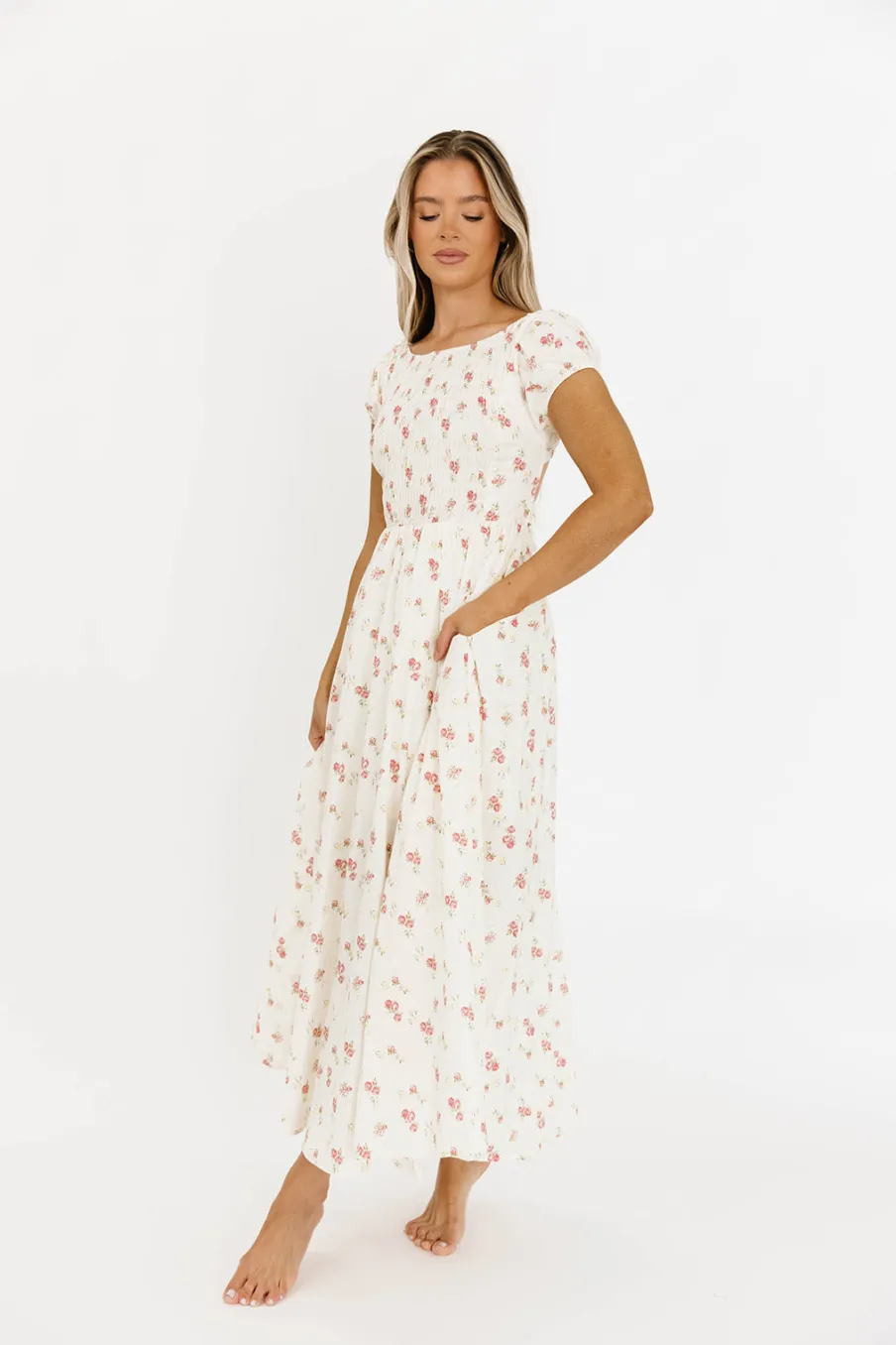 Best Worth Collective Denise 100% Cotton Smocked Maxi Dress with Piecing and Strappy Back in