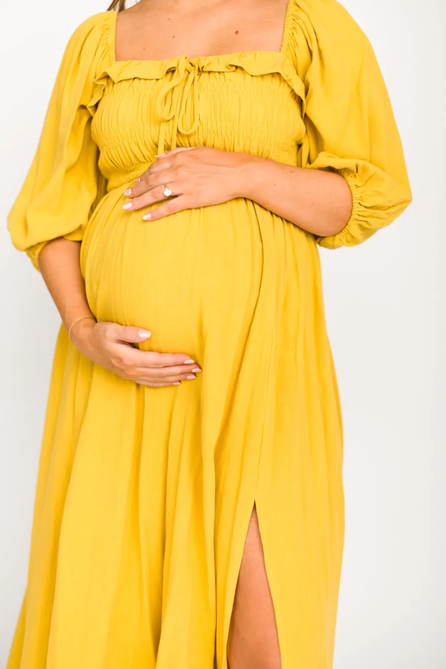 Best Worth Collective Devon Smocked Maxi Dress in Mustard - Bump Friendly