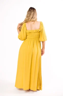 Best Worth Collective Devon Smocked Maxi Dress in Mustard - Bump Friendly