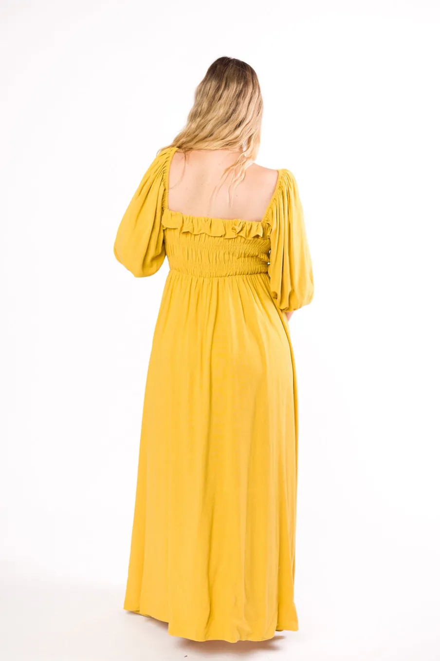Best Worth Collective Devon Smocked Maxi Dress in Mustard - Bump Friendly