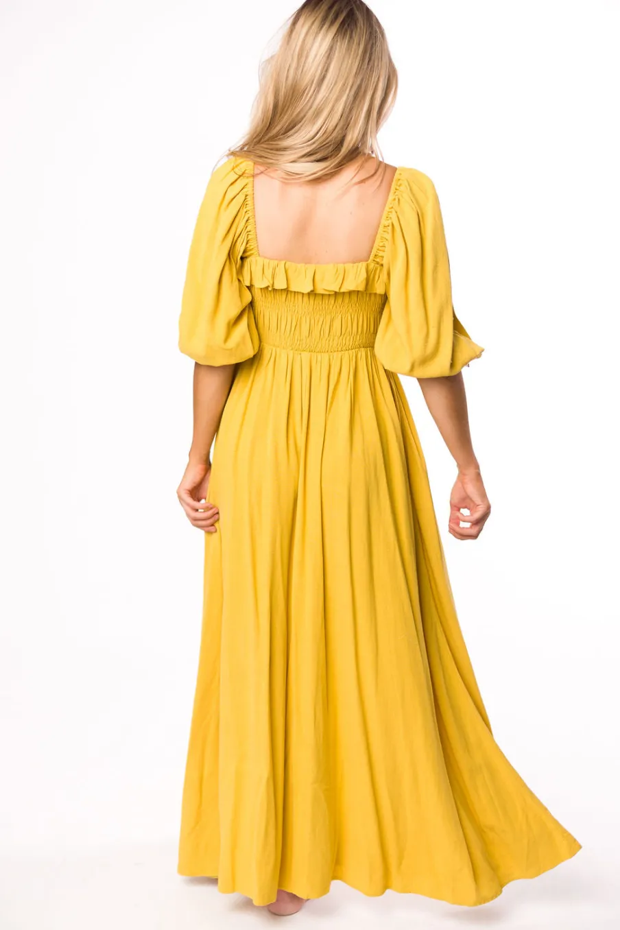 Best Worth Collective Devon Smocked Maxi Dress in Mustard - Bump Friendly