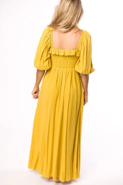Best Worth Collective Devon Smocked Maxi Dress in Mustard - Bump Friendly