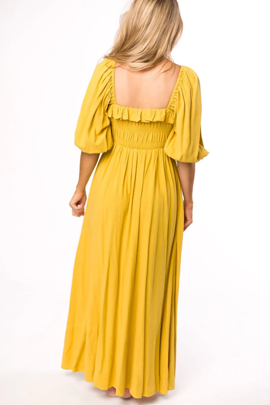 Best Worth Collective Devon Smocked Maxi Dress in Mustard - Bump Friendly