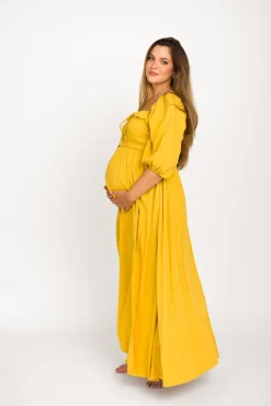 Best Worth Collective Devon Smocked Maxi Dress in Mustard - Bump Friendly