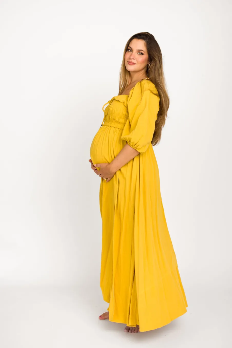 Best Worth Collective Devon Smocked Maxi Dress in Mustard - Bump Friendly
