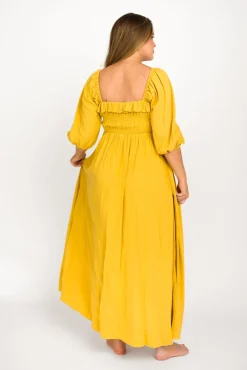 Best Worth Collective Devon Smocked Maxi Dress in Mustard - Bump Friendly